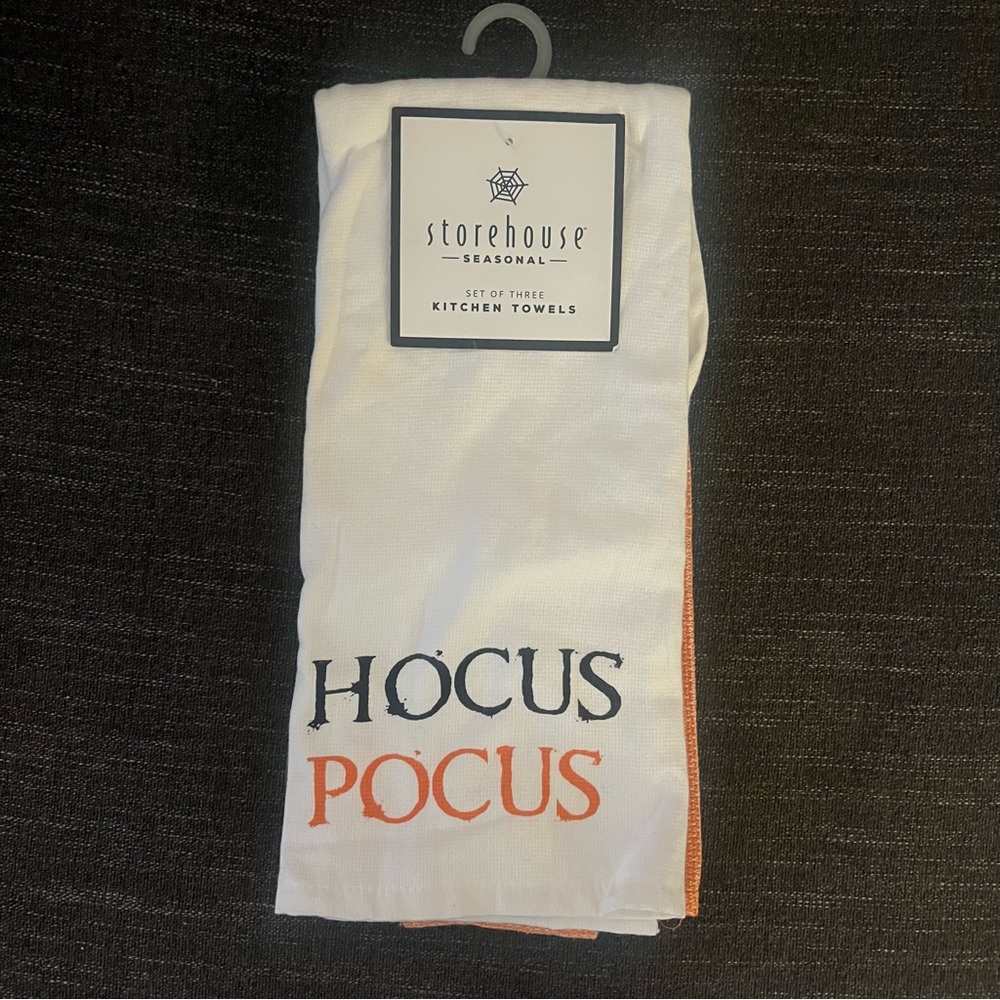 NWT NEW Halloween October Dishtowels Set of 3 Kitchen Towels Orange White
